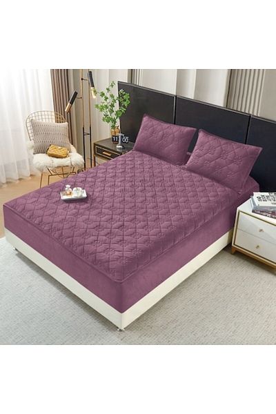 OEM Mattress Cover and 2 Pillowcases, Quilted Topper, Velvet, 140x200cm, Purple