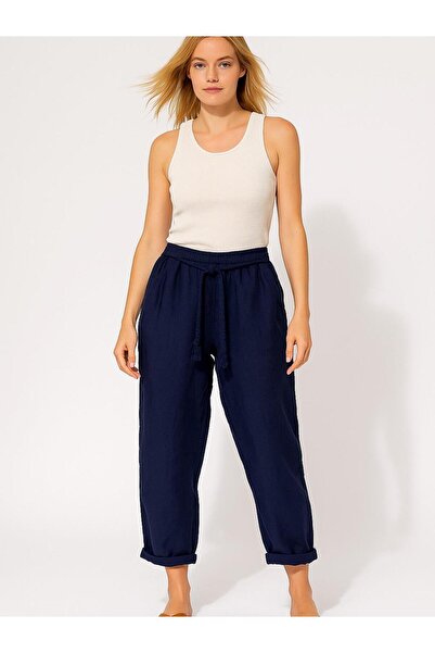 Butik İtalyan Keten Havuç Model Pantolon - LACİVERT