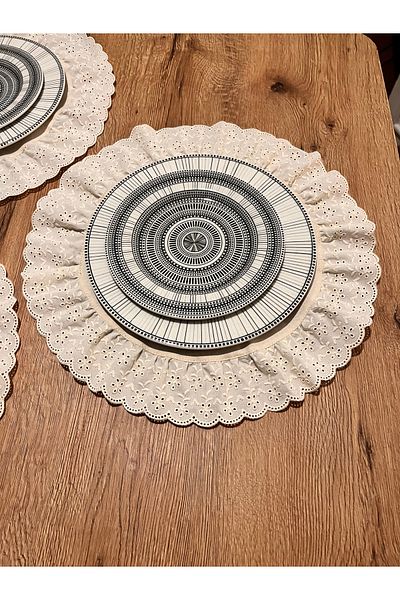 NURGİTA HOME Φυσικό Ακατέργαστο Λινό Σετ Σουπλά Αμερικάνικης Βολάν 6 τεμαχίων