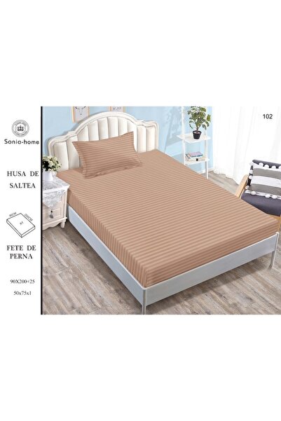 OEM Bed sheet and 2 pillowcases with elastic, Sonia-Home, Damasc, Single, Uni, 90x200cm, Coffee with Mil