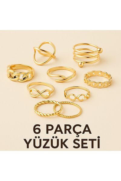 Store Trend 6 Piece Gold Color Steel Ring Set – Stylish and Modern Design