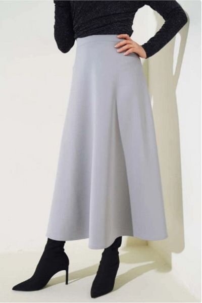 Mey Collection Women's Black Scuba Crepe Fabric Flared Hijab and Casual Skirt Length: 94-95cm