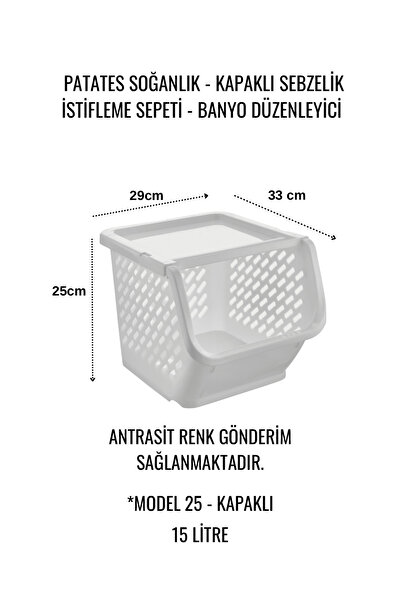 VALENT 2'li Patates & Soğanlık, Kapaklı Katlı Sebzelik, Oyuncak Sepeti, Banyo Büyük Düzenleyici Antrasit