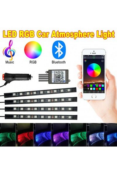 Xenon Bright Kit de 4 lumini ambientale RGB cu aplicație Bluetooth pentru telefon, 12V, 9 LED-uri, 17 cm LAL-9