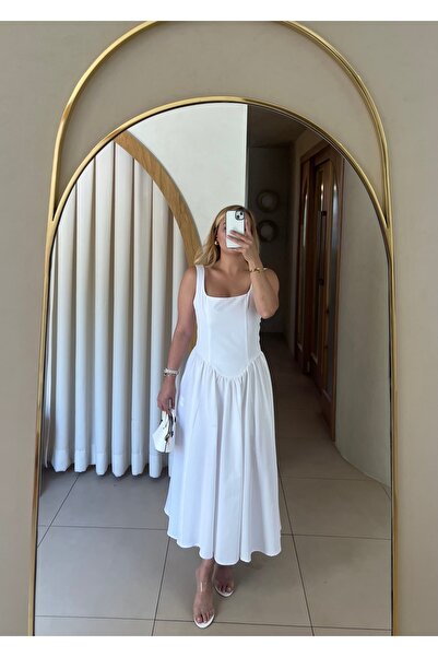 FATMA NUR ŞİRELİ BUTİK Beyaz Midi Elbise