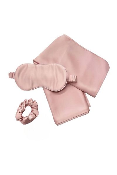 Lommad Premium Set Natural Mulberry Silk 100% ®, Pillowcase 50x70, Sleep Mask, Hair Elastic, Pink