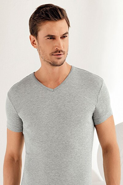 Şahinler Men's Short Sleeve V Neck 6 Pack Ribbed Undershirt
