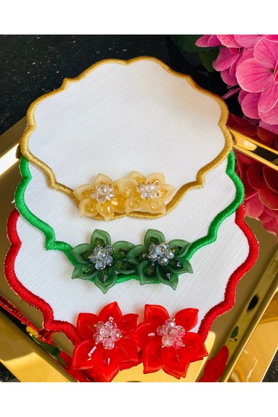 ELÇİÇEK HOME منديل تقديم، منديل تقديم جانبي للقهوة 3 قطع