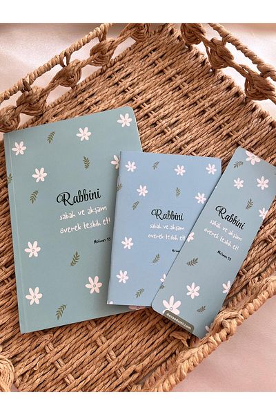 EMKSHOP Islamic Design Striped Notebook Notepad Bookmark Set Set (Verses Hadiths Are Placed on Each Page)