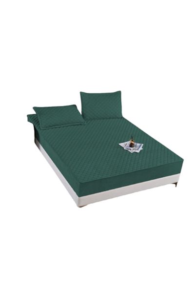OEM Bed cover and 2 pillowcases, Velvet, Quilted Topper, 180x200cm, Emerald Green