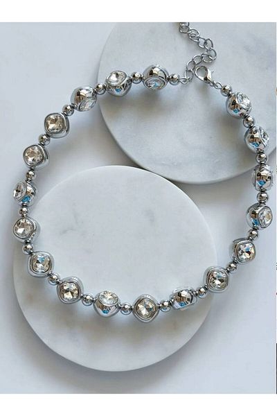 Lune Dor Accessories Steel Stone Choker Necklace