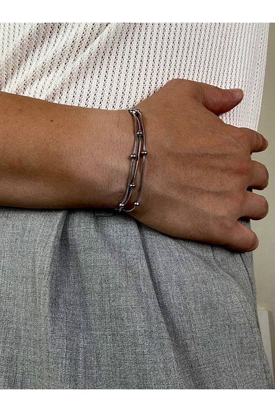 Arvens Silver Men's Triple Chain Bracelet Women's Stainless Steel Color Does Not Fade Unisex Tarnish Steel Bracelet