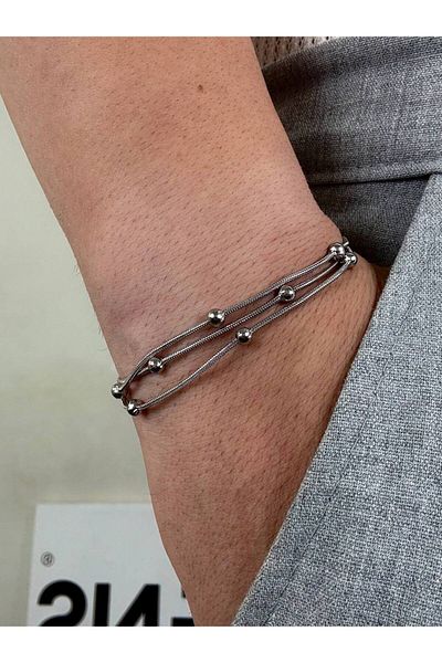 Arvens Silver Men's Triple Chain Bracelet Women's Stainless Steel Color Does Not Fade Unisex Tarnish Steel Bracelet