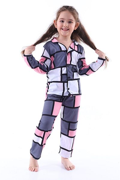 tny kids collection Square Patterned Girl's Pajama Set