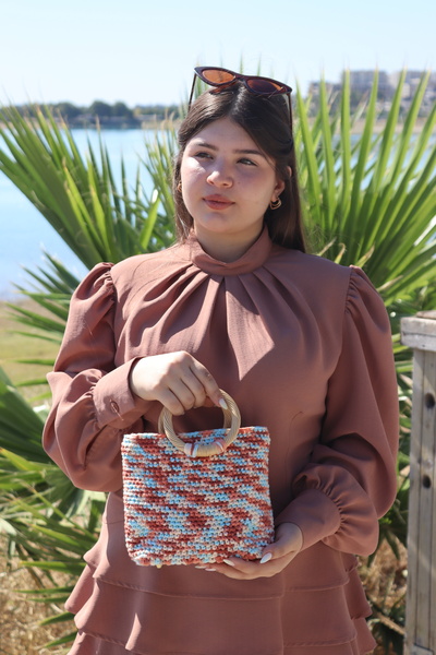 Bejon Mixed Color, Wooden Handle Knitting Bag - Inner Lined - Moly Ip
