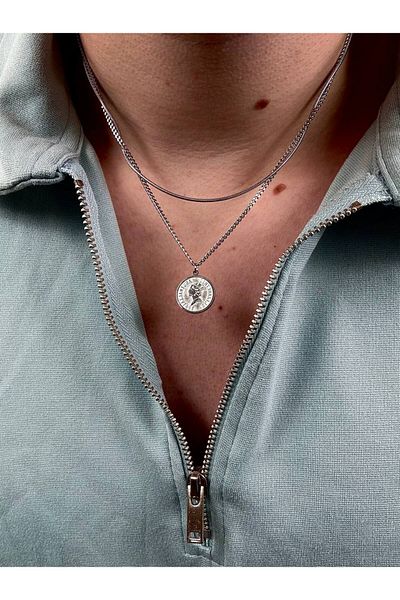 Arvens Men's Silver Chain Stainless Steel Necklace Does Not Lose Color Does Not Fade Unisex Does Not Fade