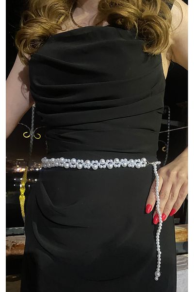 SmY Bag Designer White 70 cm Plus 28 cm Extension Belt with Pearls