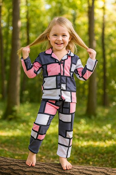 tny kids collection Square Patterned Girl's Pajama Set