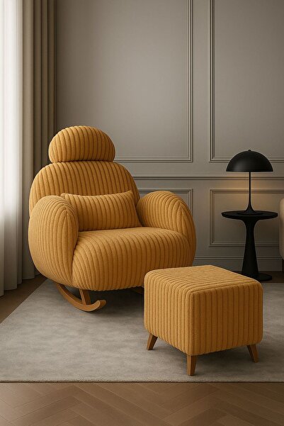 ÜNKAY Premium Çizgili Sabit Başlıklı Sallanır Berjer & Emzirme Koltuğu ve Puf