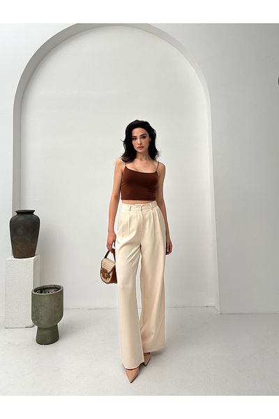 POP STORY High Waist Draped Wide Leg Women's Pants