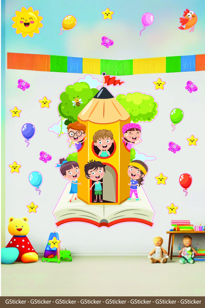 GSticker Pencil Tree Book and Kids School Poster Kindergarten Nursery Nursery...