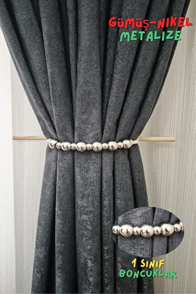 Armashine Metallized Bead Curtain Holder Tie - Nickel Gray Silver Look Bead Background Curtain Accessory Braçol