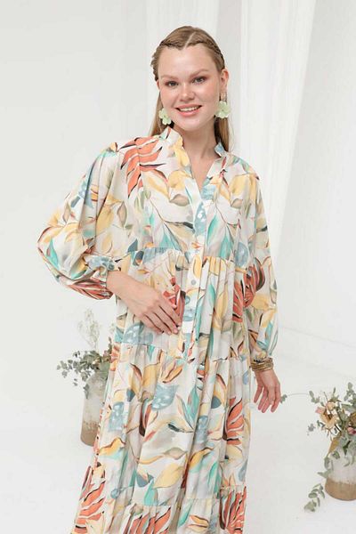 Soul Women's Floral Patterned Buttoned Floor Detailed Dress 32353