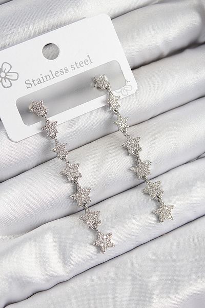SeyCey.co Brass Zircon Stone Dangle Star Model Silver Color Women's Earrings