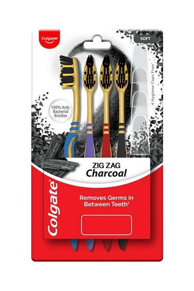 Colgate ZigZag Soft Charcoal Toothbrush - 4 Pieces Multicolor