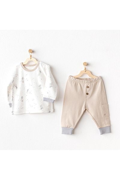 andywawa Baby Boy Happy Everyday 2-Piece Set Beige Ac25065