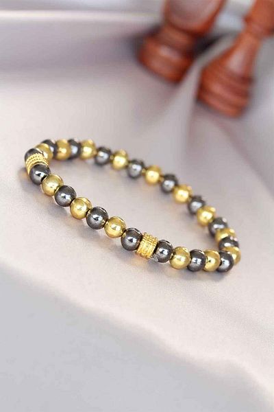 SeyCey.co Hematite Smoked Gold Color Natural Stone Men's Bracelet