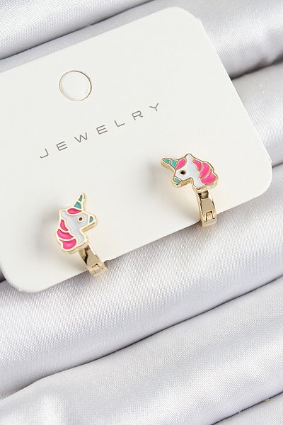 SeyCey.co Brass Unicorn Model Gold Color Children's Earrings