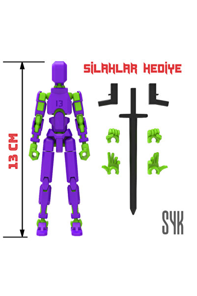 SYK Design Robot 13 Dummy Mor Yeşil Tüm Eklemleri Hareketli Aksiyon Figürü Oy...