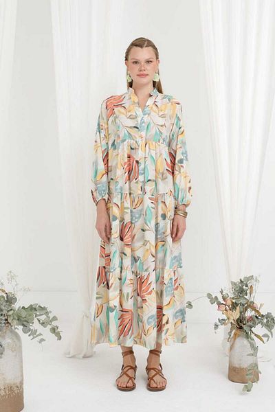 Soul Women's Floral Patterned Buttoned Floor Detailed Dress 32353