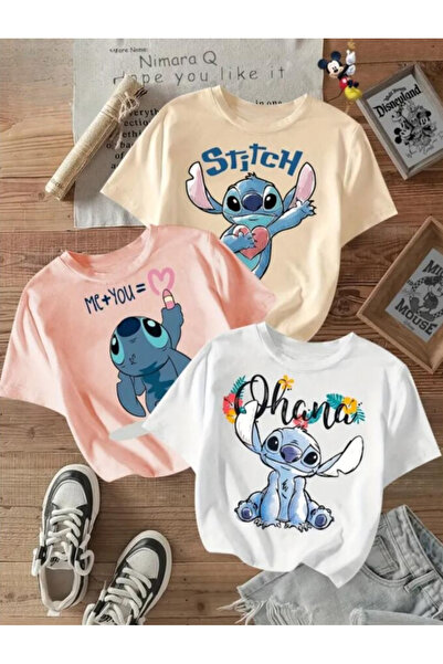 daxia sportswear & company 3 LÜ PAKET KIZ ÇOCUK ERKEK ÇOCUK Stitch Baskılı Tİ...