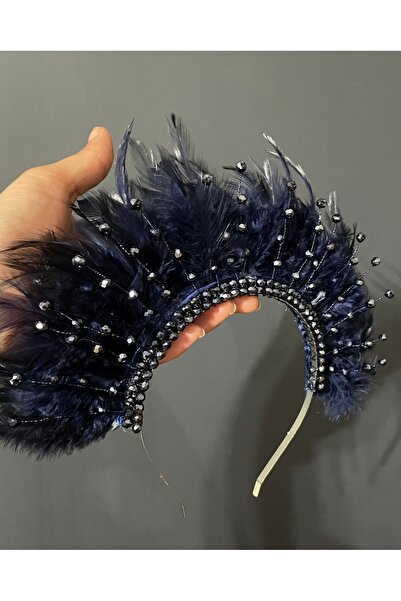 DesaAccessories Kristal Taş İşlemeli Tüylü Kına, Nişan, After Party, Nedime Tacı