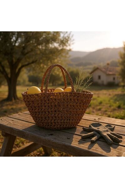 Creatif La Femme Orta kahve rafya günlük çanta