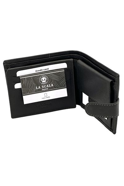 Micutz Black Genuine Leather Wallet for Men, La Scala Luxury, 12x9.5x2.5 cm