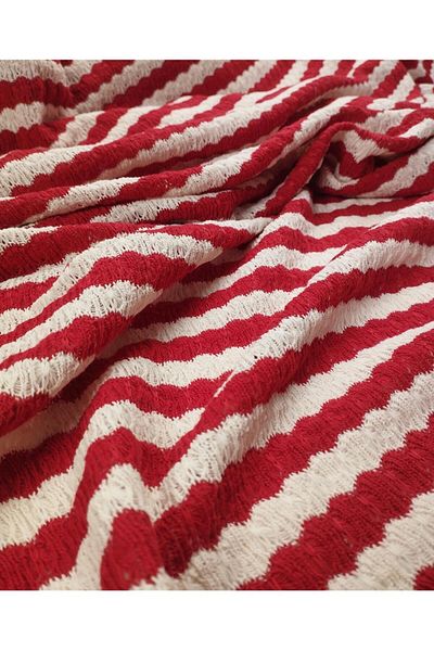 Kumaş Parça Knitted Knitted in Red Cream Colors (Width 170 cm X Length 175 cm)