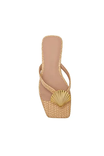 Eataly Shoes Beige Straw Mussel Shell Flip Flops Flat Slippers