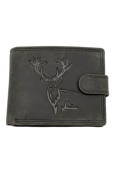 Micutz Hunter Men's Leather Wallet Engraved with Deer, Compatible with Bulletin, 12x9.5x2 cm, Black Color