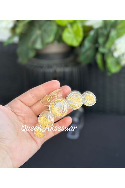 QUEEN AKSESUAR Large Bubble Balloon Ball Moving Sequin Glitter Transparent Acrylic Latch Buckle Yellow 10.5cm
