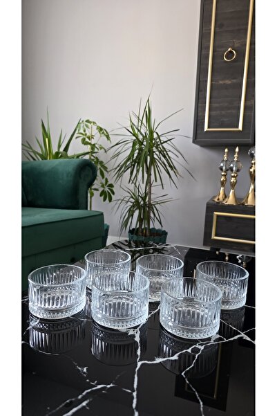 Gülümseten Avm Set of 6 Glass Striped Dessert Bowls |   Glass Cookie Bowl |   Elysia Striped Magnolia Bowl