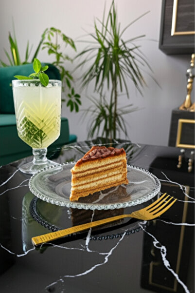 Gülümseten Avm Bead Patterned Glass Plate |   Stylish and Elegant Presentation Plate |   18 cm Glass Plate