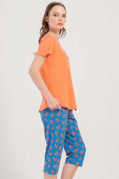 VİENETTA Cotton Women's Short Sleeve Capri Pajama Set, 409087