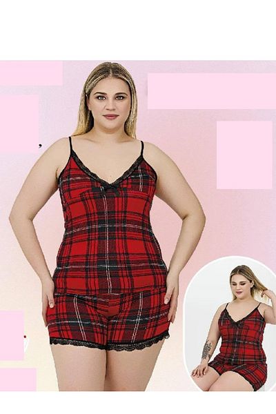 Wonder Girl Wonder Girl Battal Boy 2-Piece Set with Straps Shorts Plaid Check