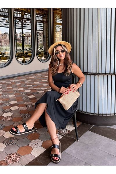 Kokosh moda Γυναικείο Μίντι Εισαγόμενο Κρεπ Φόρεμα με λουράκι τετράγωνο γιακά