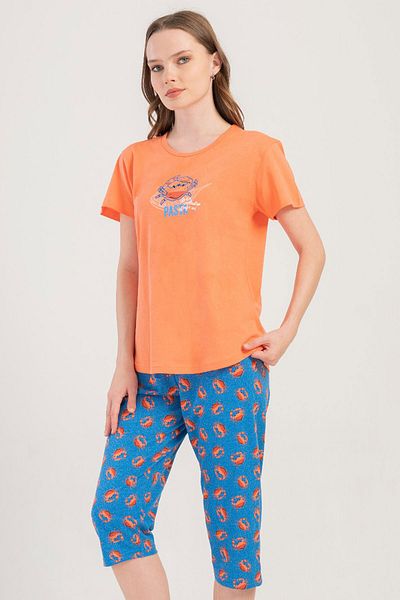 VİENETTA Cotton Women's Short Sleeve Capri Pajama Set, 409087
