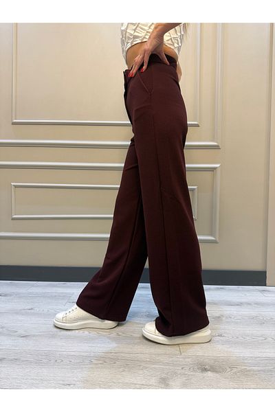 geenz manifacture Denisa Burgundy Pantaloni largi cu talie înaltă din Lycra cu velcro fără pliuri
