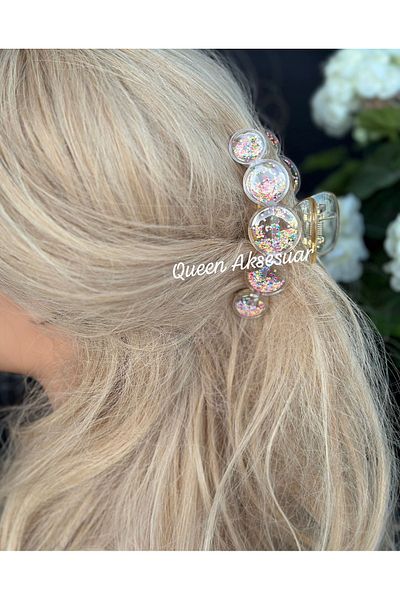 QUEEN AKSESUAR Large Bubble Balloon Ball Moving Sequin Glitter Transparent Acrylic Latch Buckle White Color 10.5cm